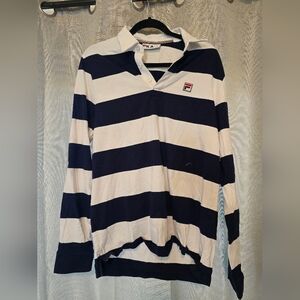 Fila Men's Navy and White Striped Shirt